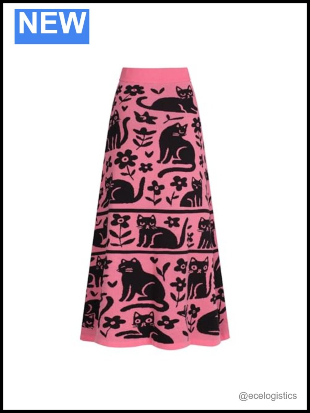 OXKnitstore Cotton Knit Midi A-Line Skirt Retro High Waist